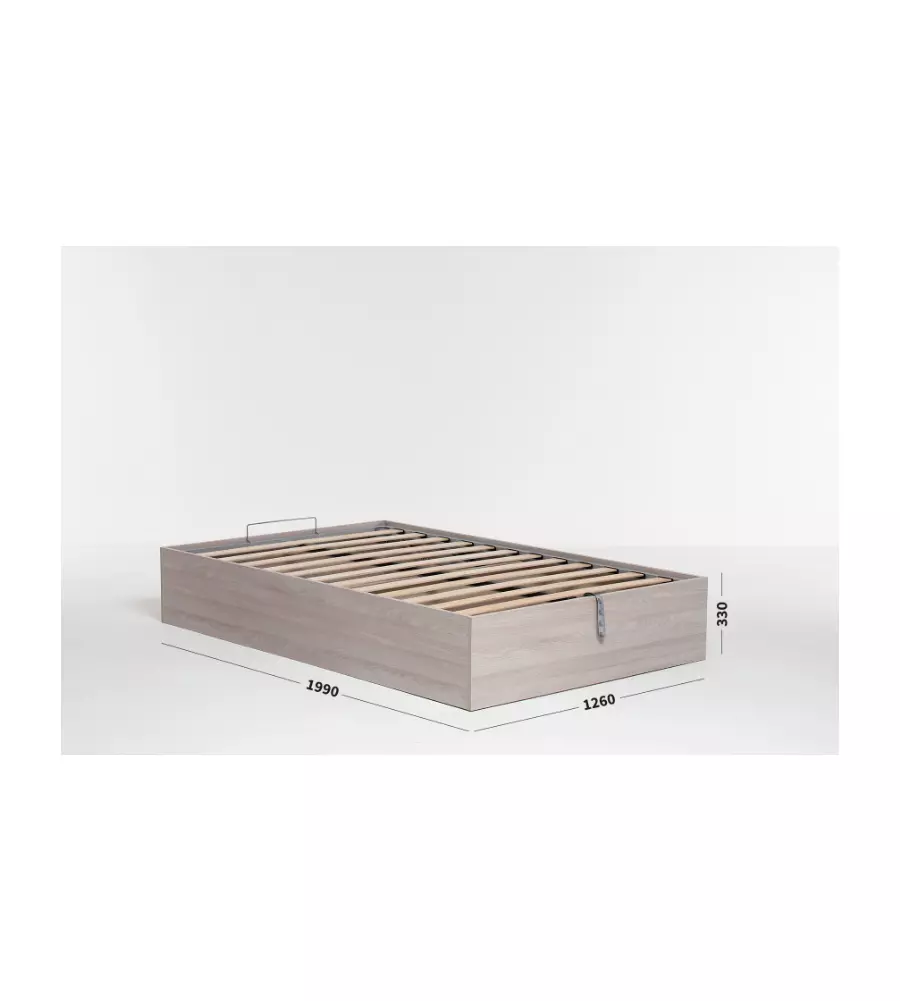 Letto 1 piazza e mezza 'bed box' olmo naturale con rete e contenitore, 120x190 cm